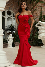 Off-Shoulder Sleeveless 3D Floral Maxi Dress