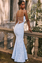 Jacquard Square Neck Spaghetti Strap Mermaid Maxi Gown