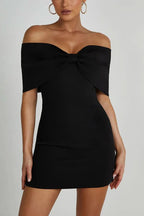 Off Shoulder Bow Detail Bodycon Mini Dress