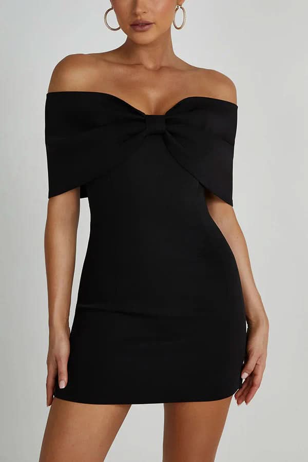 Off Shoulder Bow Detail Bodycon Mini Dress