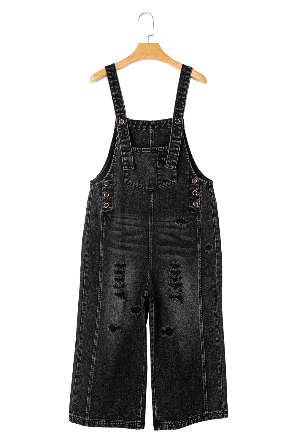 Blue Zone Planet | Stone Blue Distressed Bib Pocket Wide Leg Denim Overall