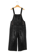 Blue Zone Planet | Stone Blue Distressed Bib Pocket Wide Leg Denim Overall
