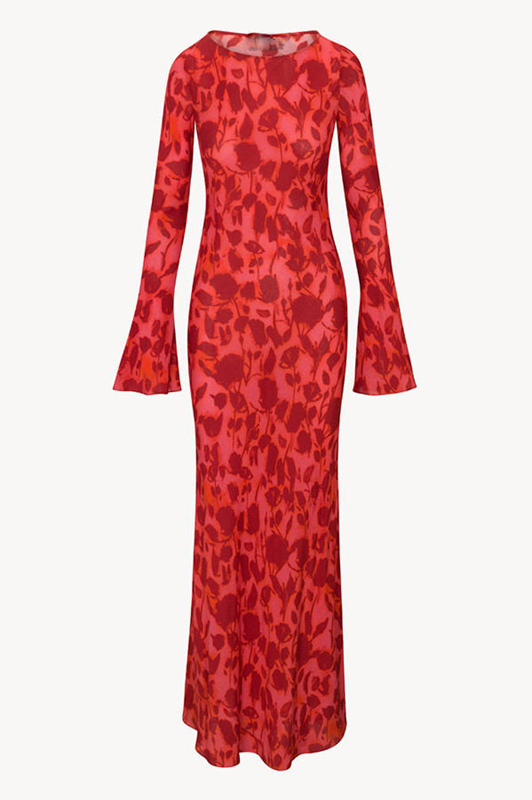 Floral Print Scoop Neck Bell Sleeve Bias Cut Maxi Dress