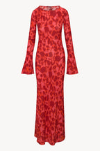 Floral Print Scoop Neck Bell Sleeve Bias Cut Maxi Dress