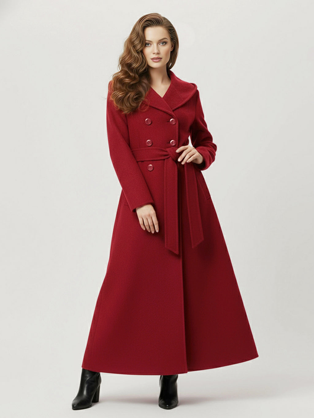 Wool Blend Maxi Hooded Coat With Double-Breasted Design For Women 2026
