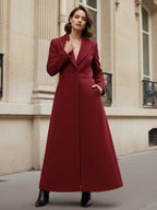 Shawl Collar Full-Length Woolen Coat With A-Line And V-Neck For Women 2026