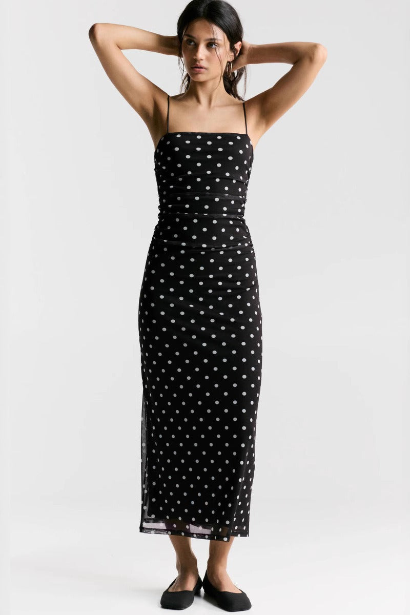 Black Polka Dot Cami Bodycon Maxi Dress