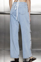 Stylish High-waisted Pocket Tassel Casual Straight Leg Jeans