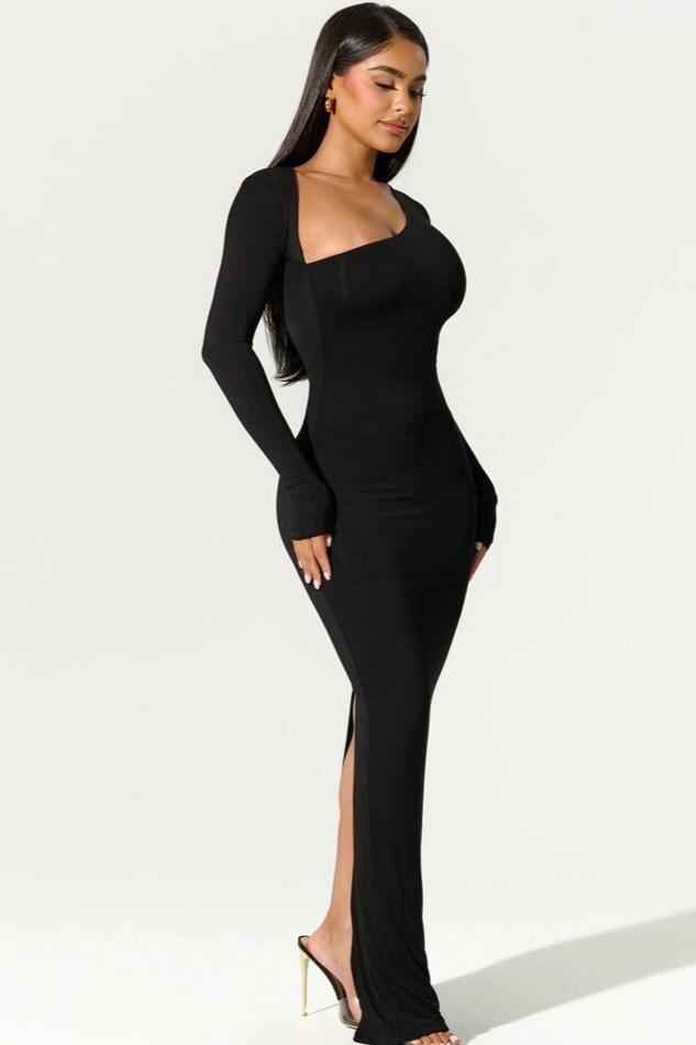 One Shoulder Cut Out Long Sleeve Bodycon Maxi Dress