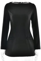 Boat Neck Long Sleeve Bow Hip Detail Structured A-Line Mini Dress