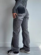 Distressed Print Straight Jeans