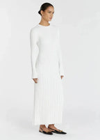 Long Sleeve Crew Neck Ribbed Knit Bodycon Maxi Dress