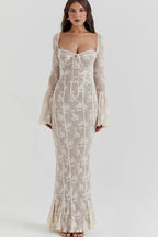 Sexy Square Collar Long Sleeve Maxi Dress
