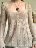 Low Cut Square Neck Long Sleeve Knits