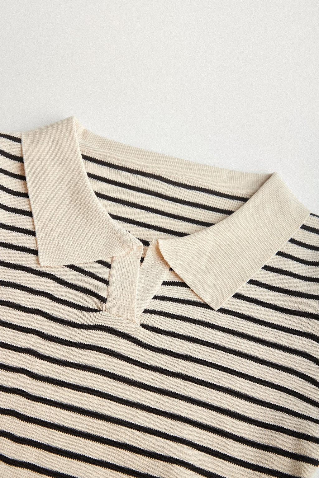 Striped Rib Knit Polo Collar Bodycon Mini Dress