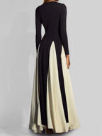 Party Dresses Black Jewel Neck Long Sleeves Two-Tone Semi Formal Dress