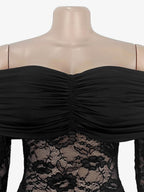Off Shoulder Ruched Lace Sheer Panel Slim Fit Fishtail Long Gown For Women 2026