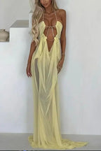 Island Muse Sheer Draped Cutout Maxi Dress