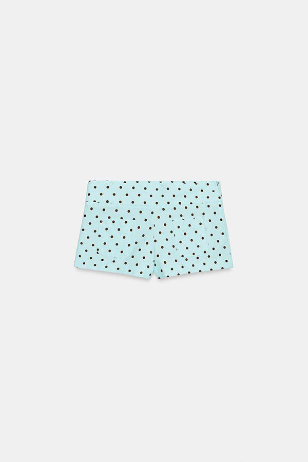 Trisha Linen Blend Polka Dot Stand Neck Belted Jacket and Low-Rise Pocket Mini Shorts Set