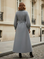 Belted Double-Breasted Woolen Full-Length Coat With Balloon Sleeves For Women 2026