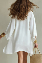 Linen Blend Solid Color V-neck Vest Loose Cardigan and Elastic Waist Pocket Casual Shorts Three-piece Set