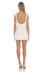 Ruffle V-Neck Dress in White