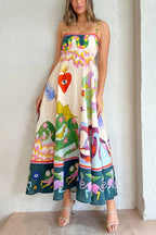Mythical Creature Print Spaghetti Strap Empire Waist Maxi Dress