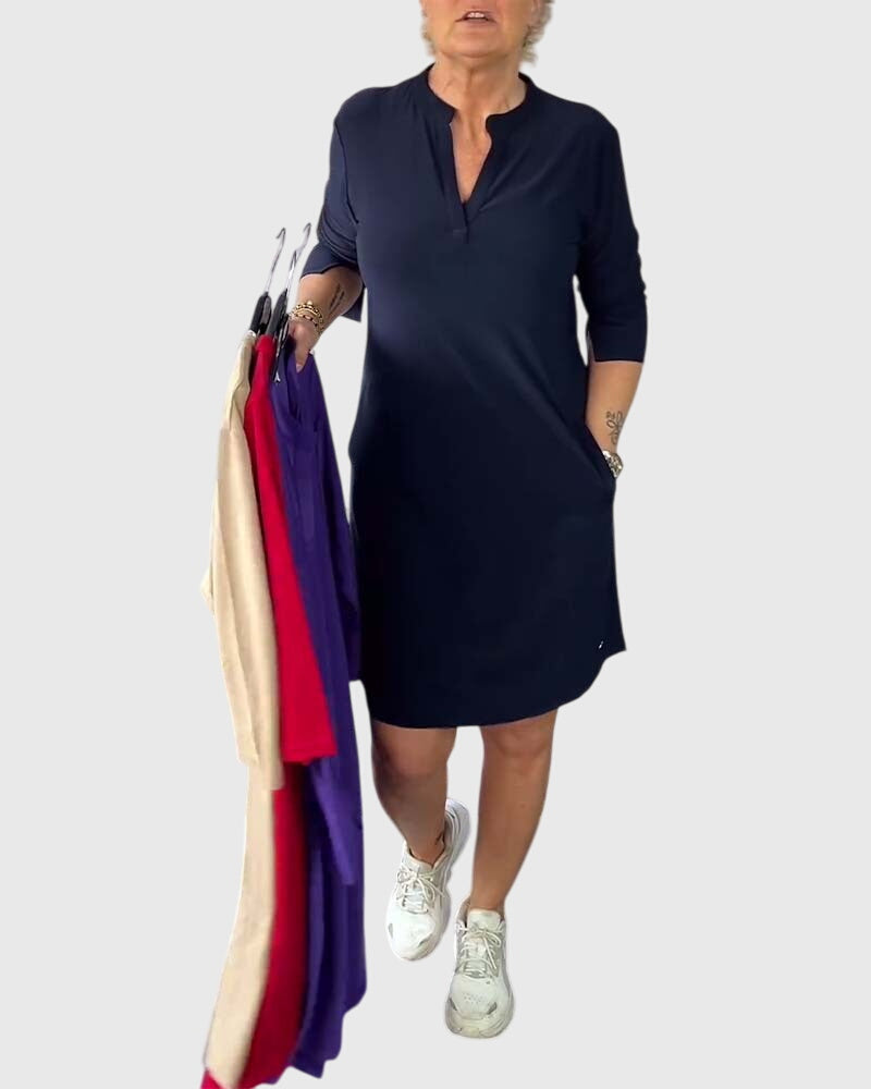 | Solid V-Neck Dress