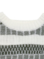 Women Pullover Sweater Hunter Green Two-Tone Jewel Neck Long Sleeves Layered Acrylic Sweaters
