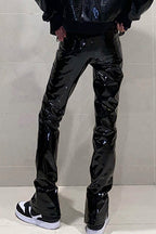 High Shine PU Leather Slim Straight Pants
