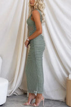 Mesh Panel Twist Front Sweetheart Cut Out Ruched Maxi Dress
