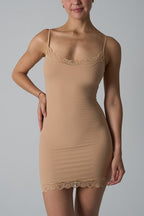 Lace Trim Spaghetti Strap Scoop Neck Slip Bodycon Mini Dress