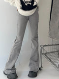 Washed Gray Elastic High Rise Flare Jeans