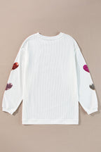 Blue Zone Planet | Valentine__ Day Sequin Heart Round Neck Long Sleeve Sweatshirt