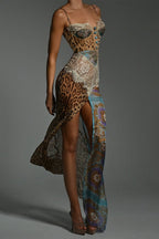 Color Block Leopard Printed Floral Dress