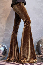 Stylish Velvet High-waisted Draped Casual Flared Pants