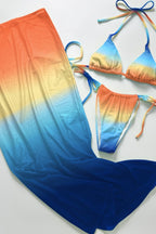 Ombre Halter Backless Three Piece Swim Set