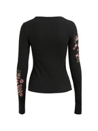 Floral Print Ribbed Slim Long Sleeve Knit