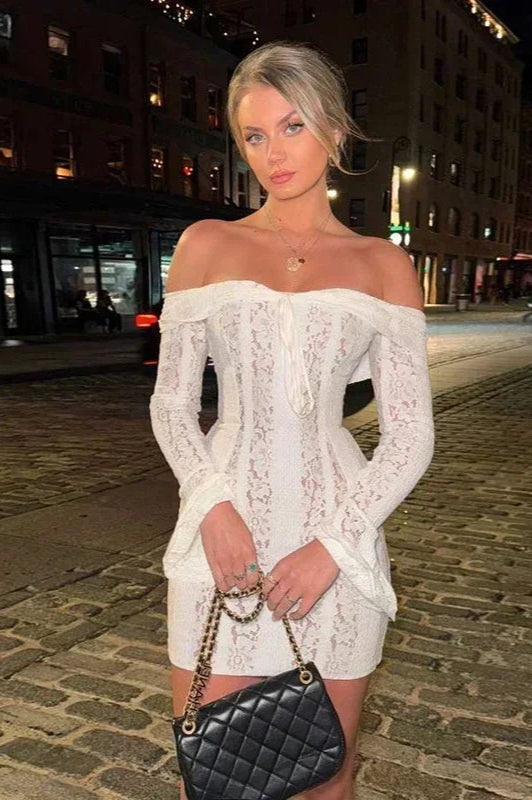 White Off Shoulder Lace Bodycon Dress