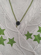 Oversize Star Embroidered Cable Knit Cardigan