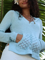 V-Neck Pocket Cutout Sweaters