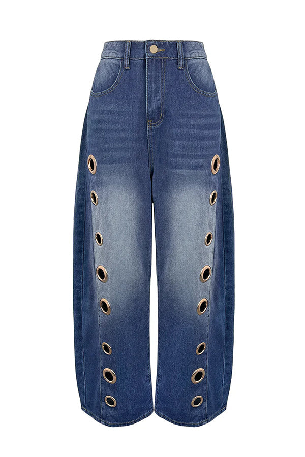 High-Street Edgy Eyelet Cut-Out Baggy Jeans