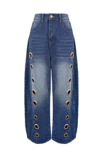 High-Street Edgy Eyelet Cut-Out Baggy Jeans