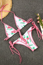 Colorblock Printed Tie Two Piece Swim Set