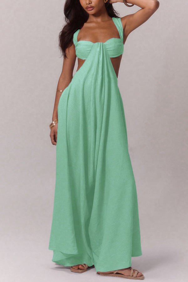 Solid Color Casual Camisole Loose Stretch Wide-leg Jumpsuit