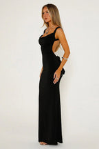 Open Back Bow Detail Sleeveless Bodycon Maxi Formal Dress