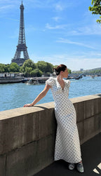 White Polka Dot V-Neck Bodycon Maxi Dress