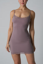 Scalloped Lace Trim Scoop Neck Spaghetti Strap Bodycon Mini Dress