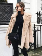 Faux Fur Coat Notched Lapel Winter Chic Eco-friendly Long Jacket For Women 2026