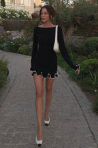 Long Sleeve Ruffled Wave Edge Fitted Mini Dress